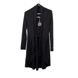 Hazel Womens Brown Longline Shawl Collar Tie Waist Cardigan Sweater Size M